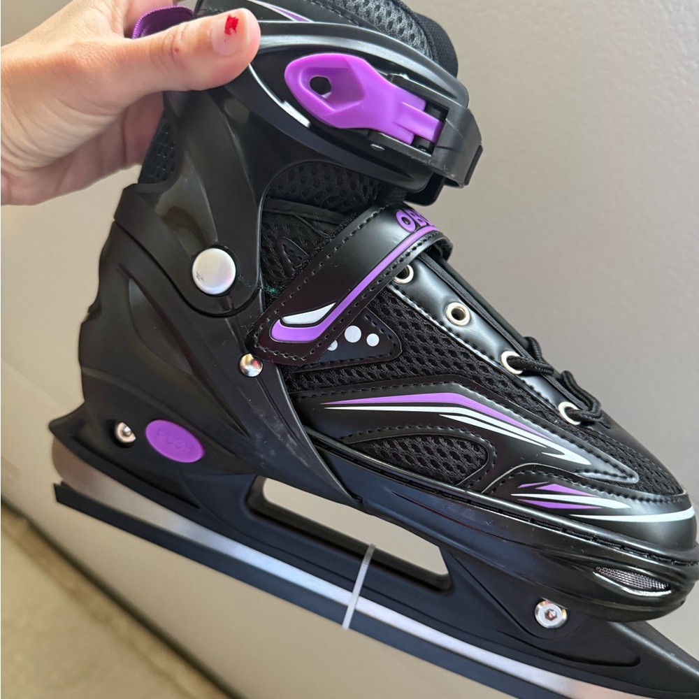 Obensky Adjustable Kids Black and Purple Ice Skates 4-7